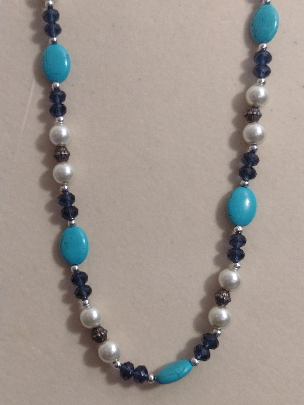 Turquoise & Navy Beaded Women's Necklace - Unbranded
